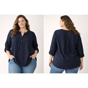 Uniqlo Tunic Blouse Womens Small Navy Blue Minimalist Business Casual Top